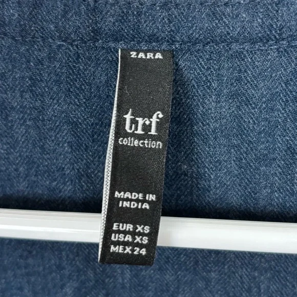 Zara ZRF Top Women's XS Blue Embroidered Chambray Baby Doll Bohemian Flawed - Picture 7 of 9